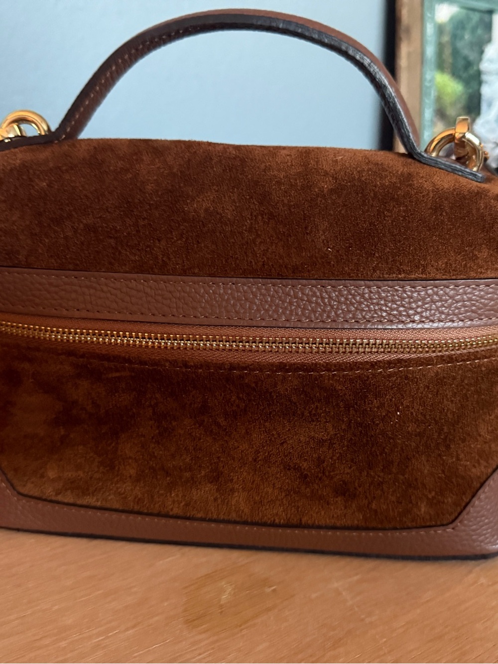 Suede and Leather Brown Top-Handle Satchel